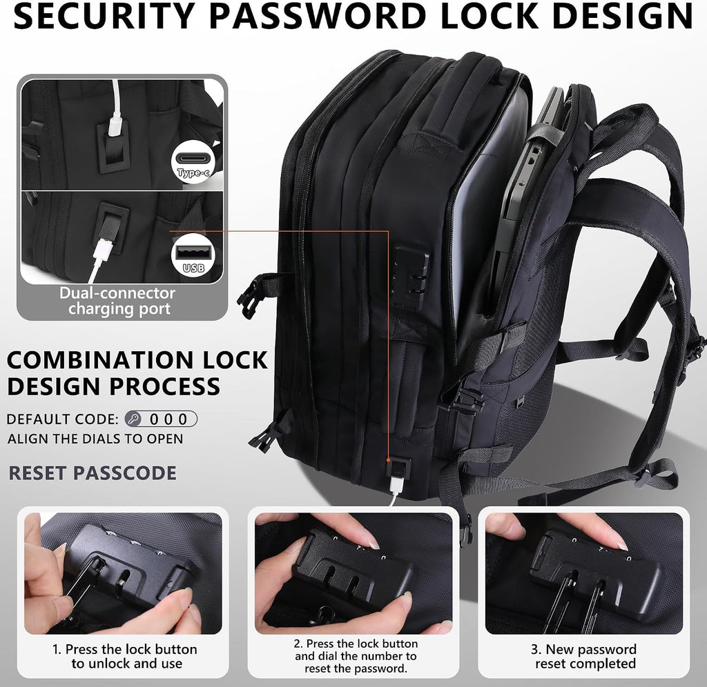 Vacuum Backpack Travel with Pump, Large 80L Exapandable Air Compression Vacuum System, Available Boarding, Carry on Luggage, Water Resistant, TSA Lock and Strong Sealing Airbag for Travel, Black