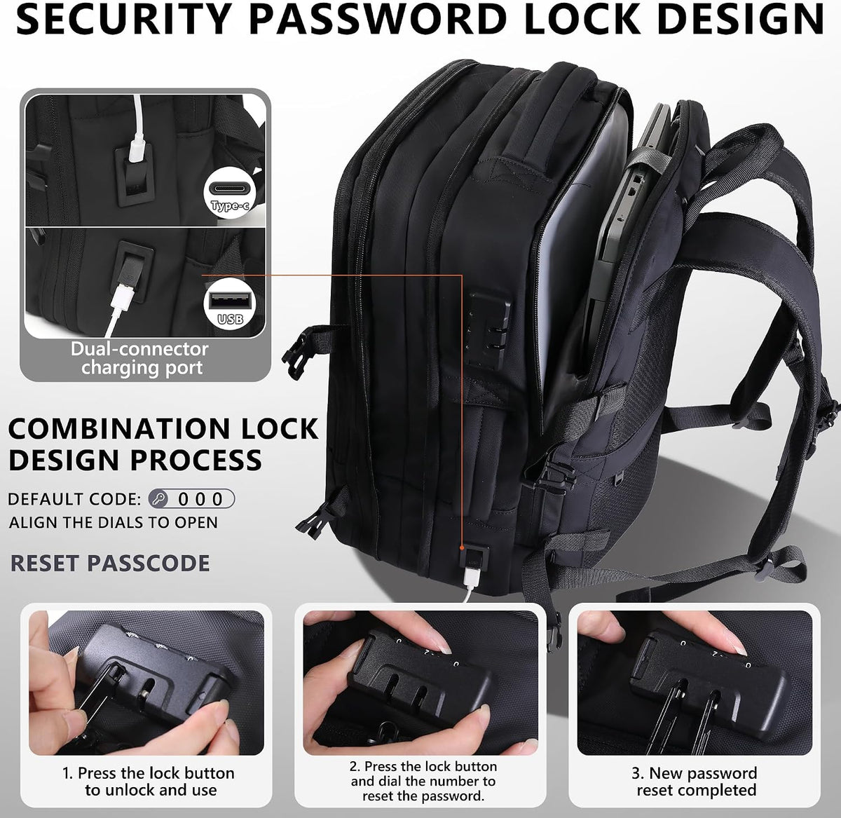 Vacuum Backpack Travel with Pump, Large 80L Exapandable Air Compression Vacuum System, Available Boarding, Carry on Luggage, Water Resistant, TSA Lock and Strong Sealing Airbag for Travel, Black