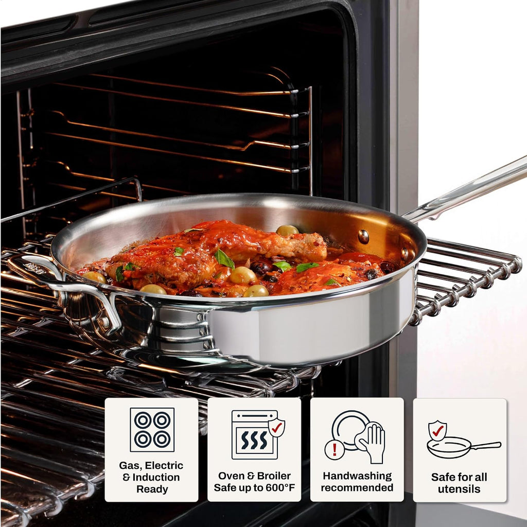 All-Clad D3® Stainless Steel 3 Quart Saute Pan Covered- Made in the USA- The Original Bonded Professional Cookware- Oven Safe & Induction Compatible