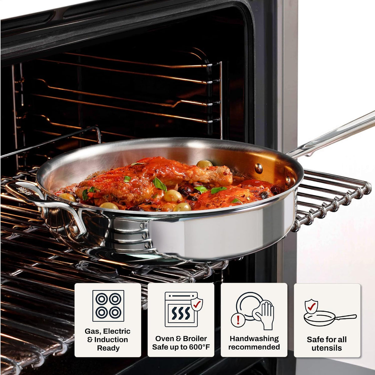 All-Clad D3® Stainless Steel 3 Quart Saute Pan Covered- Made in the USA- The Original Bonded Professional Cookware- Oven Safe & Induction Compatible