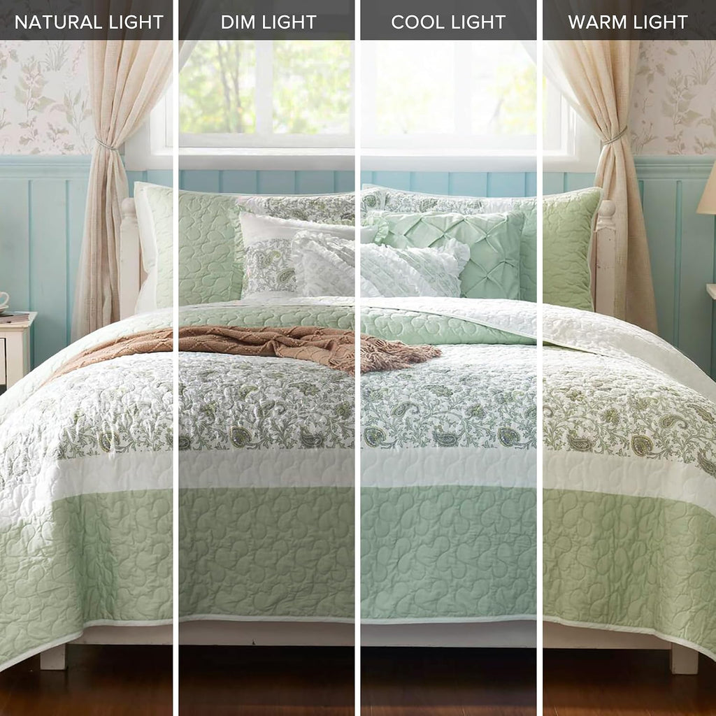 Madison Park King Quilt Set Cotton Coverlet Set with Cotton Filling for King Size Bed, All Season, Lightweight King Cotton Quilt Include Shams, & Décor Pillows, Dawn, King/Cal King Sage Green 6 Piece