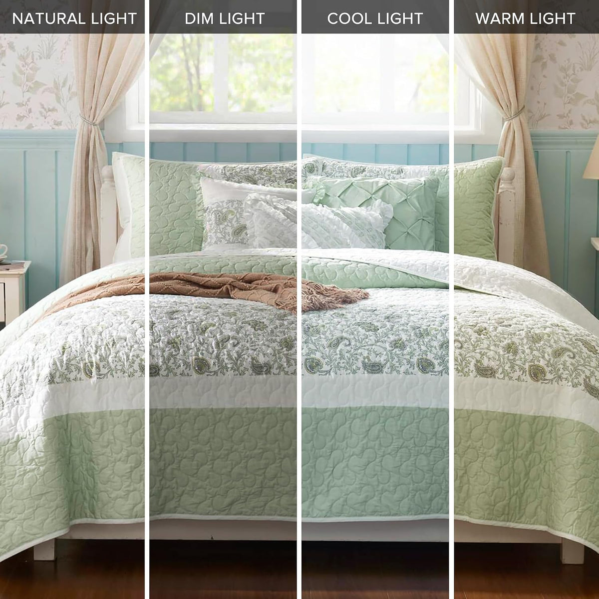 Madison Park King Quilt Set Cotton Coverlet Set with Cotton Filling for King Size Bed, All Season, Lightweight King Cotton Quilt Include Shams, & Décor Pillows, Dawn, King/Cal King Sage Green 6 Piece