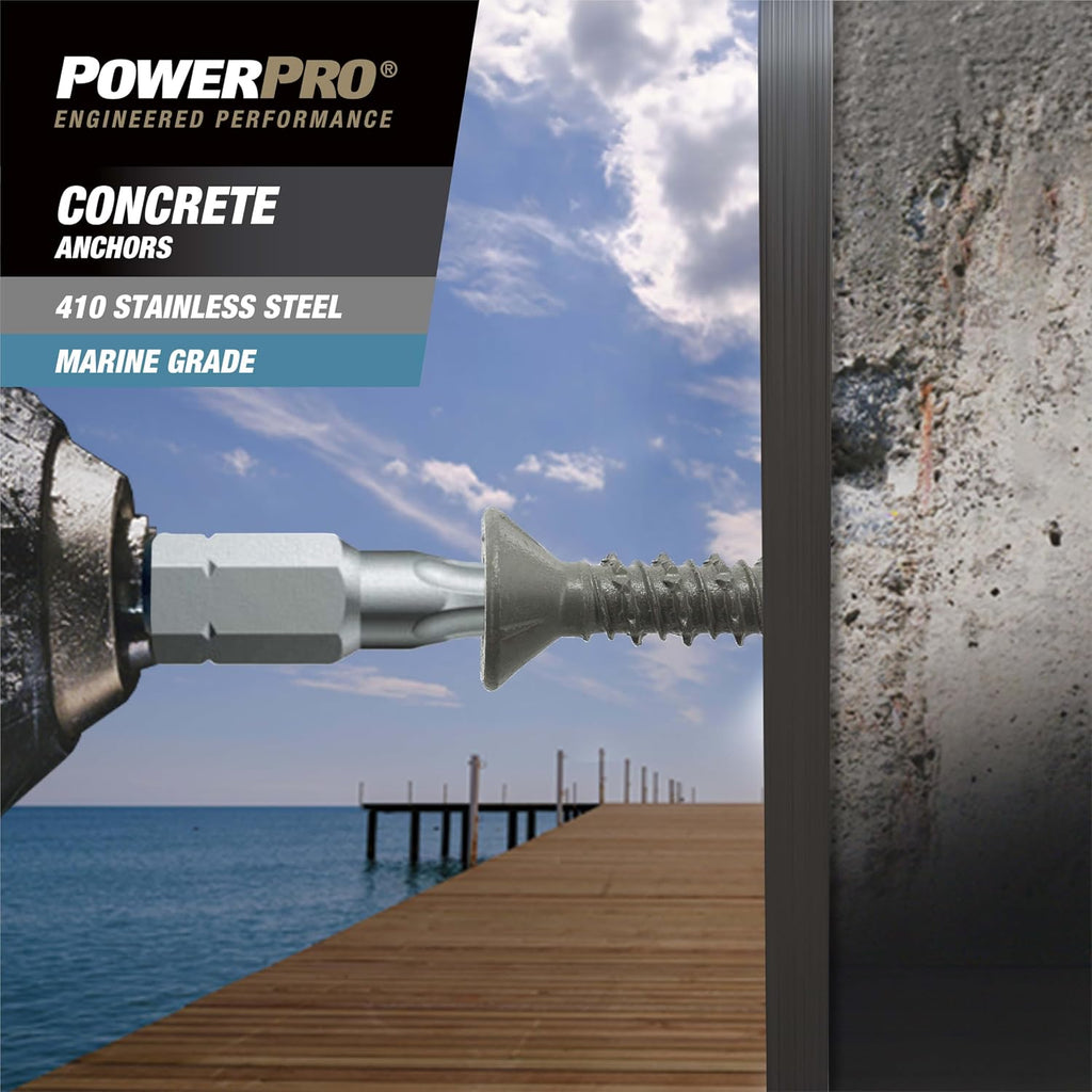 Power Pro Concrete Screw Anchors #410 Stainless Flat (3/16' x 1-3/4') 100-Piece