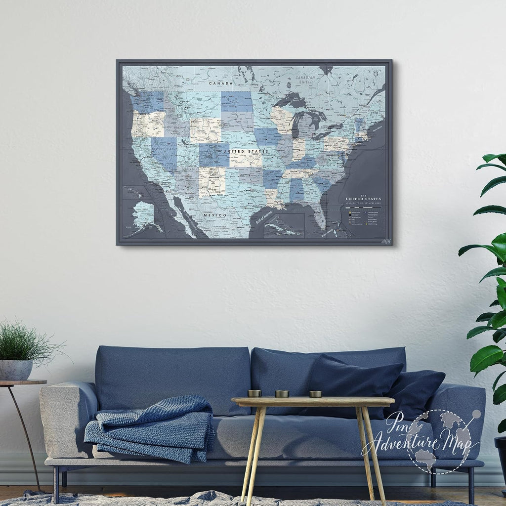 US Travel Map With Push Pins on Canvas - Travel Tracker and Wall Map for Home or Office - Mark States, Cities, and Natural Features to Celebrate Adventures - Ready to Hang - 40 x 30 |Pin Adventure Map