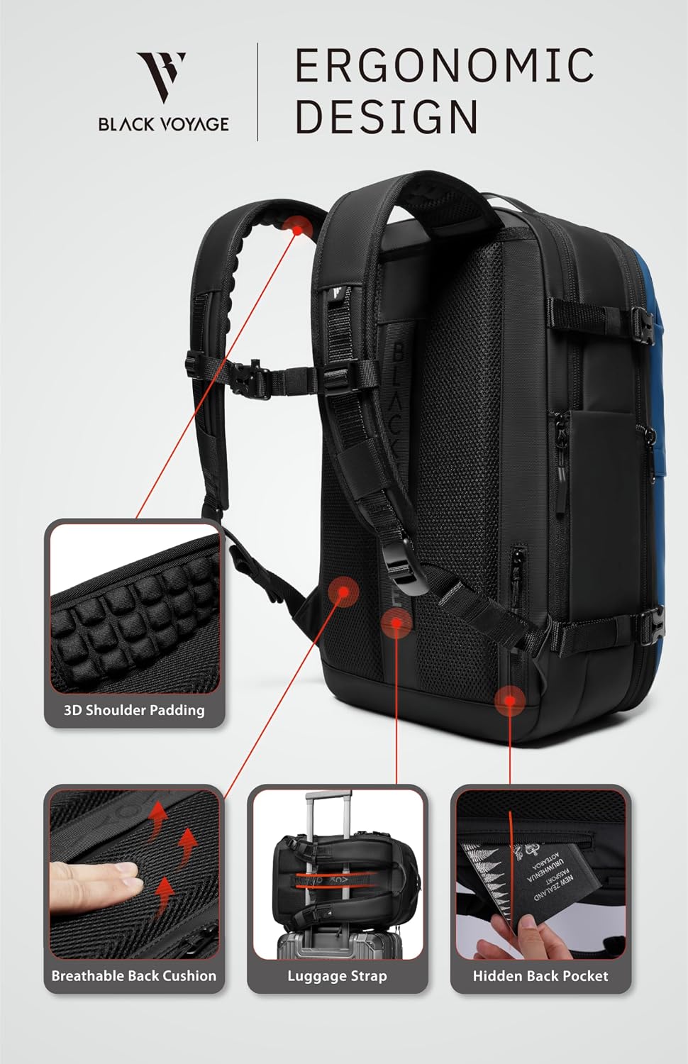 BlackVoyage Vortex Vacuum Seal Travel Backpack 60L Expandable Air Compression System Water Resistant TSA Lock Carry-On
