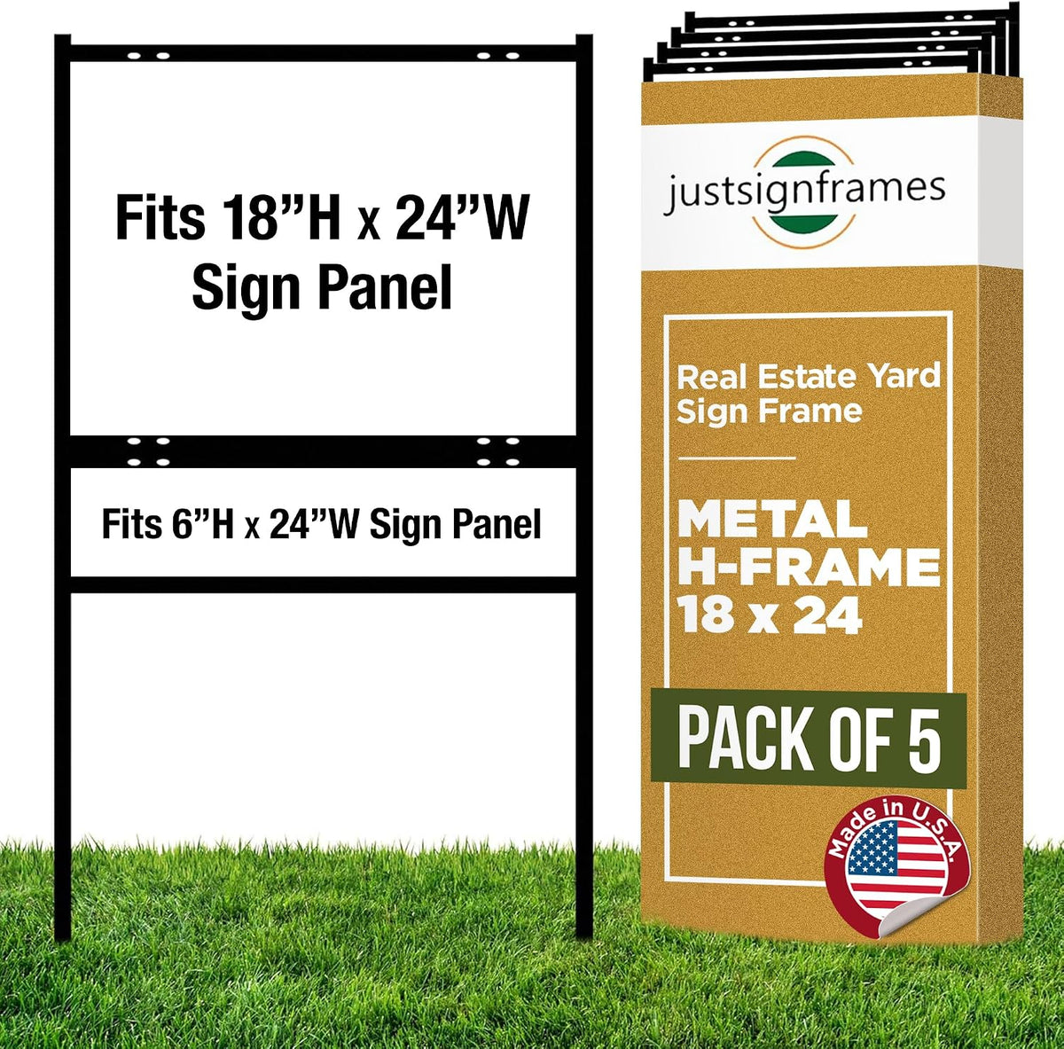 Generic Real Estate Yard Sign Metal H-Frame, 18 x 24 Slide-in with Rider, Black (Pack of 5), (C-289)
