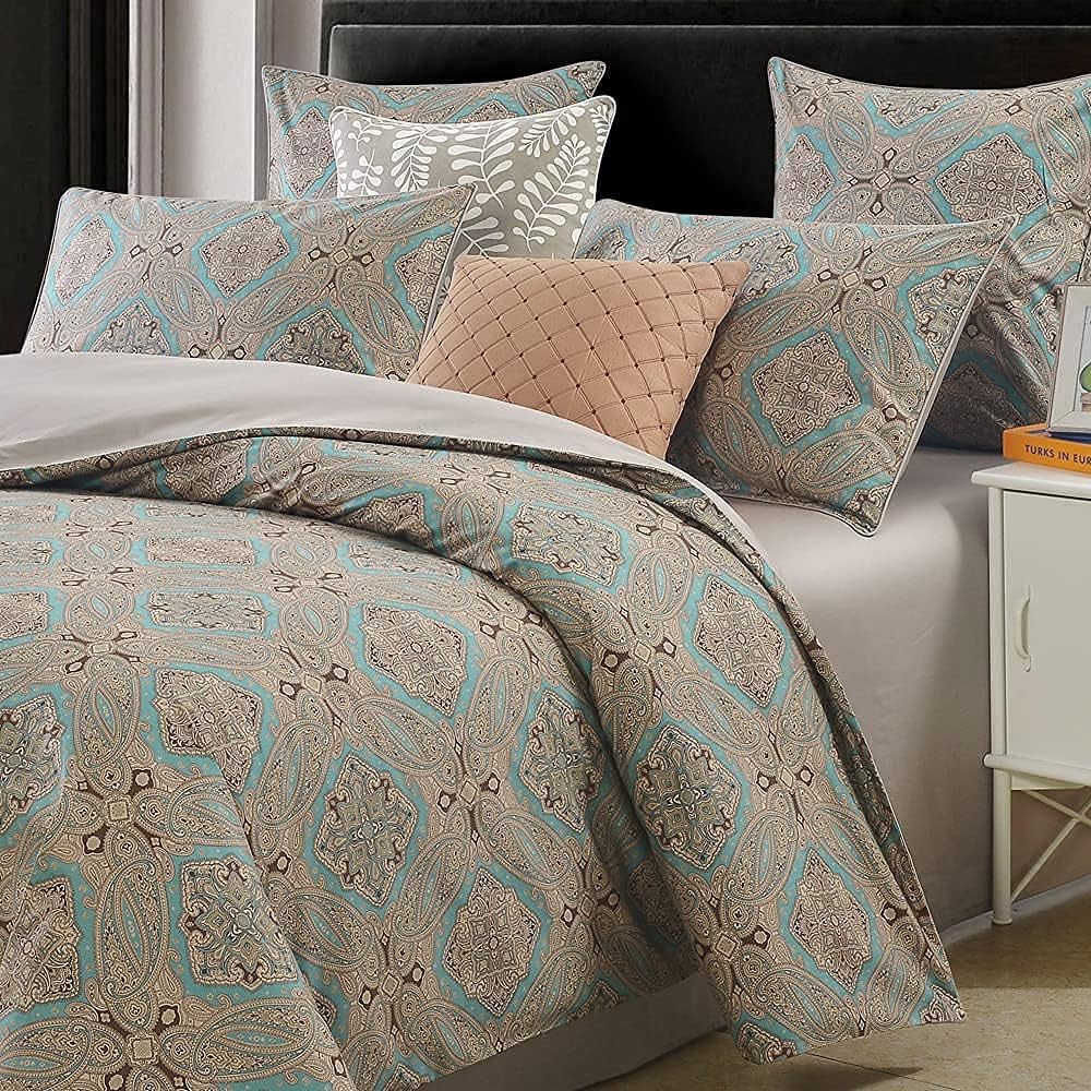 Brandream Luxury Hotel Classy Paisley Regal Themed Duvet Cover Set 100% Cotton Sateen, Inside Ties, Comfortable, Soft Durable, 3pc 800-Thread-Count Bedding Set with Button Closure Taupe King Size