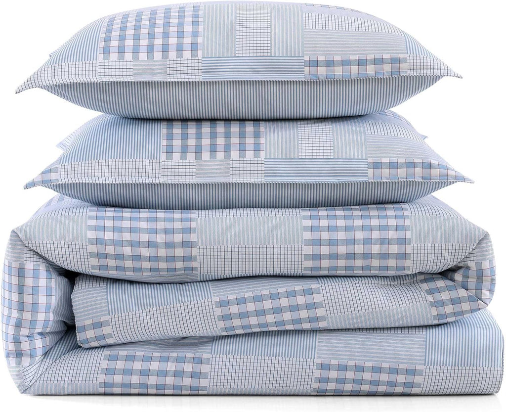 Tommy Hilfiger - Full/Queen Comforter Set, Cotton Textured Bedding with Matching Shams, Medium Weight Bed Set, Oeko-TEX Certified (Hamptons Patchwork Blue)