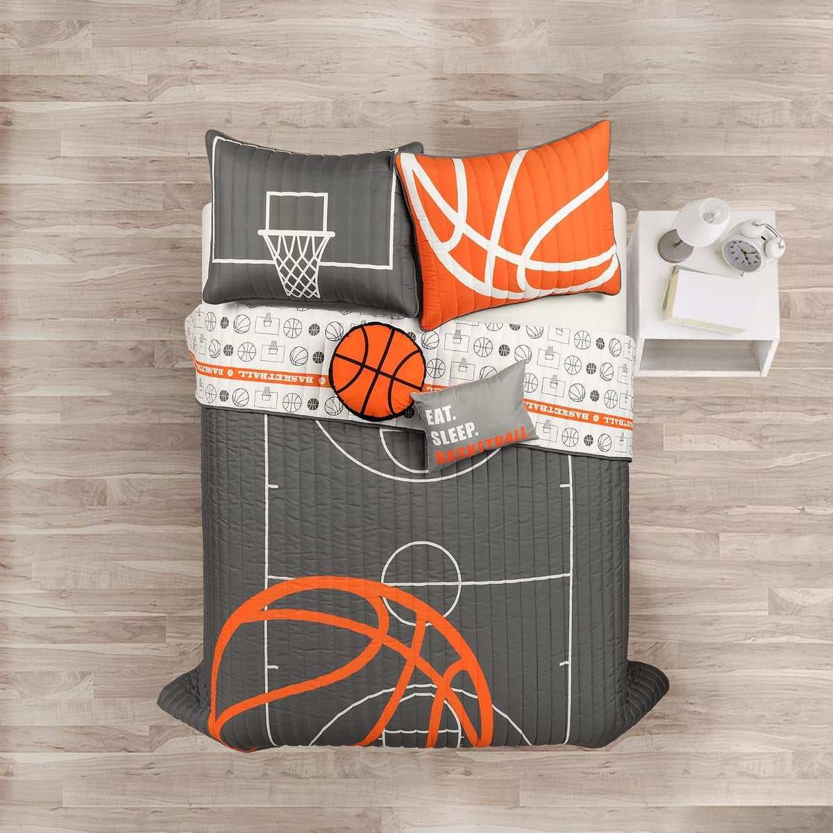 Lush Decor Basketball Game Reversible Oversized 5 Piece Quilt Set - Cozy & Soft Kids Sports Themed Bedding Set - Full/ Queen, Charcoal