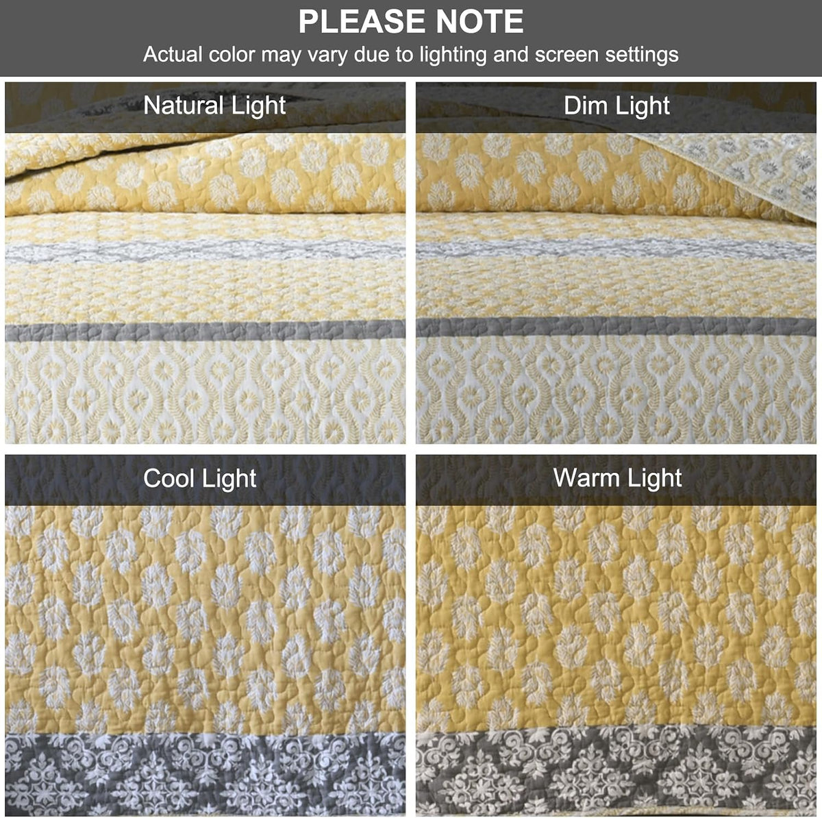 SahSahCasa Quilt King Size, King Quilt Set, 100% Cotton Floral Quilt, King Quilt Bedding Set Bedspreads, Patchwork Reversible Lightweight Comforter Bed Spread for All Season, Yellow/Gray, 3 Pieces