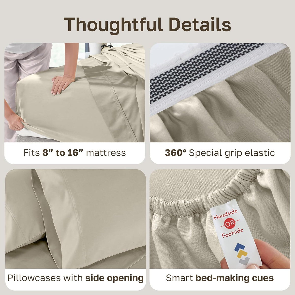 California Design Den Deep Pocket King Sheet Set - Luxury 800 Thread Count Sheets King, 100% Cotton Sateen Bedding Set - Beige