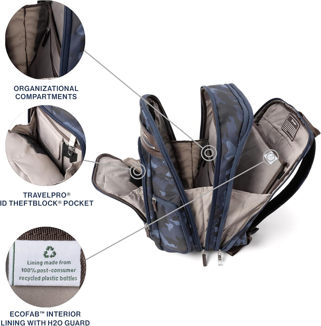 Travelpro Platinum Elite Business Laptop Travel Backpack, Fits up to 16 Inch Laptop, Water Resistant, Men and Women, Navy Camouflage