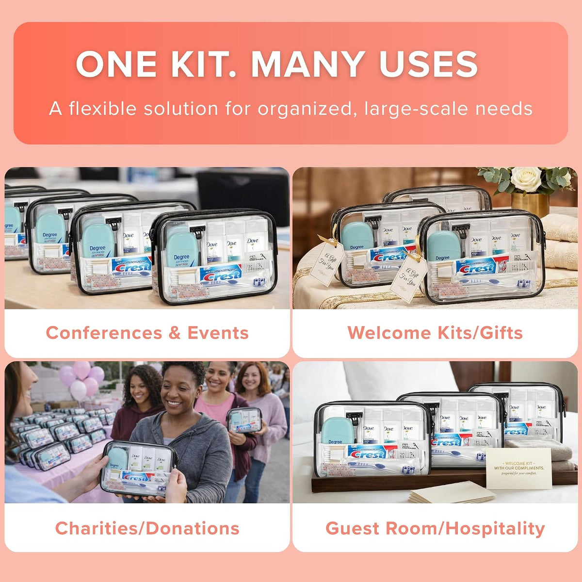 Women's 12 Piece Travel Hygiene Kit, Travel Size Toiletries Set with Cosmetic Bag, Carry On Essentials for Flights, Weekend Overnight Stay, Emergency Kit (100 Pack)