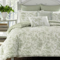 Laura Ashley - Queen Size Bonus Comforter Set, Reversible Cotton Bedding, Includes Matching Shams with Bonus Euro Shams & Throw Pillows (Natalie Green)