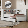 Merax Twin Corner Bed Frame, Twin Size Corner Beds with Trundle, Daybed with Storage Bookcase and Charging Station, Wood Platform Bed for Kids and Teen, White
