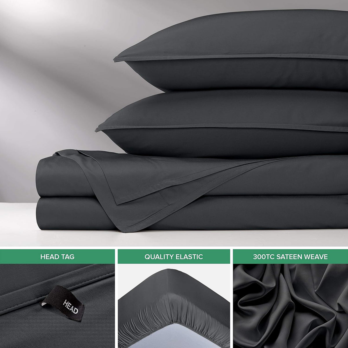 Pure Bamboo King Sheets, Genuine 100% Organic Viscose Derived from Bamboo Bed Sheet Set, Luxuriously Soft & Cooling, Double Stitching, 2 Year Quality Promise (King, Charcoal)