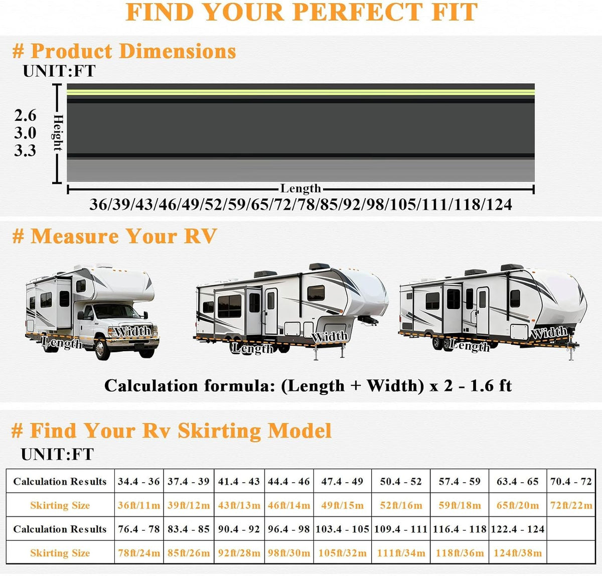 Easy Installation Rv Skirting for Winter, 5th Wheel Camper Skirting, Heavy Duty Polyester Fiber & Stainless Steel Mesh, Rv Cover for Travel Trailer Mobile Convenient Storage L: 36ft