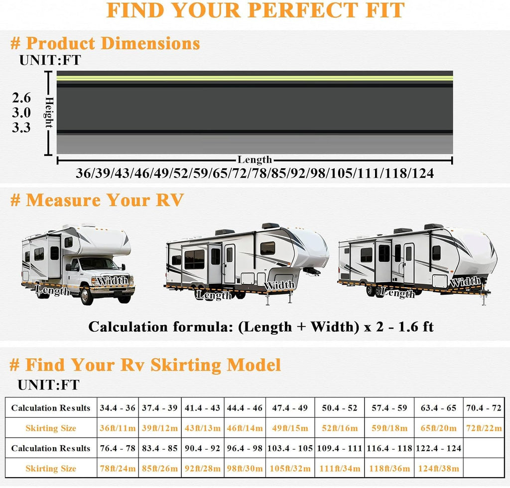 Easy Installation Rv Skirting for Winter, 5th Wheel Camper Skirting, Heavy Duty Polyester Fiber & Stainless Steel Mesh, Rv Cover for Travel Trailer Mobile Convenient Storage L: 39ft