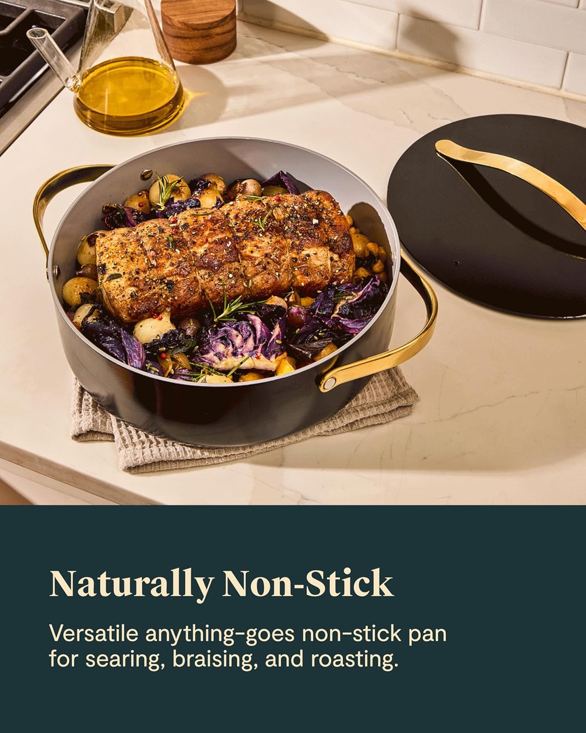 Caraway Rondeau - 6 Qt Non-Stick Pan with Lid - Free From Forever Chemicals - Perfect for Searing, Braising, & Roasting - Black