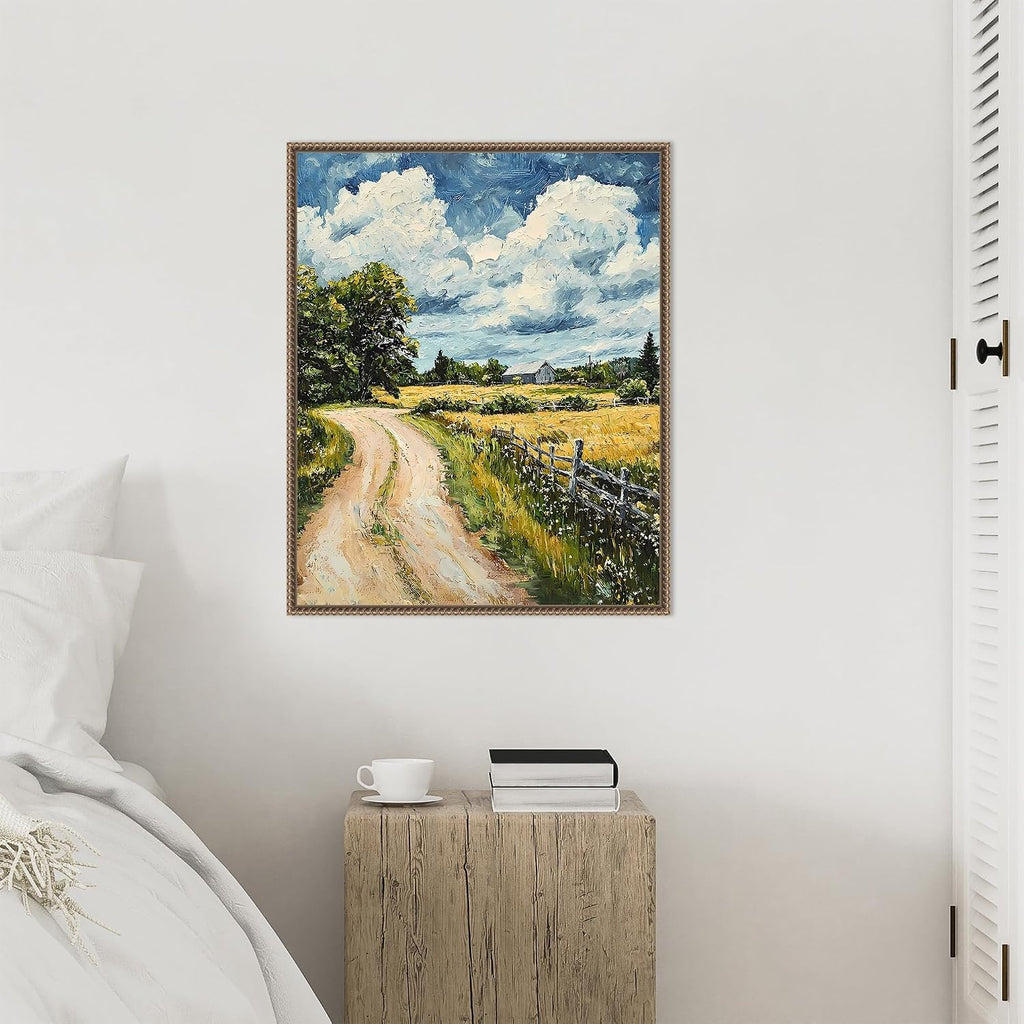 Amanti Art Framed Canvas Wall Art 28x23 Impasto Rural Path by Walker Noble, Framed Wall Art Canvas, Landscapes Artwork, Traditional Decor, Medium Poster Painting for Living Room, Bedroom, Bathroom,