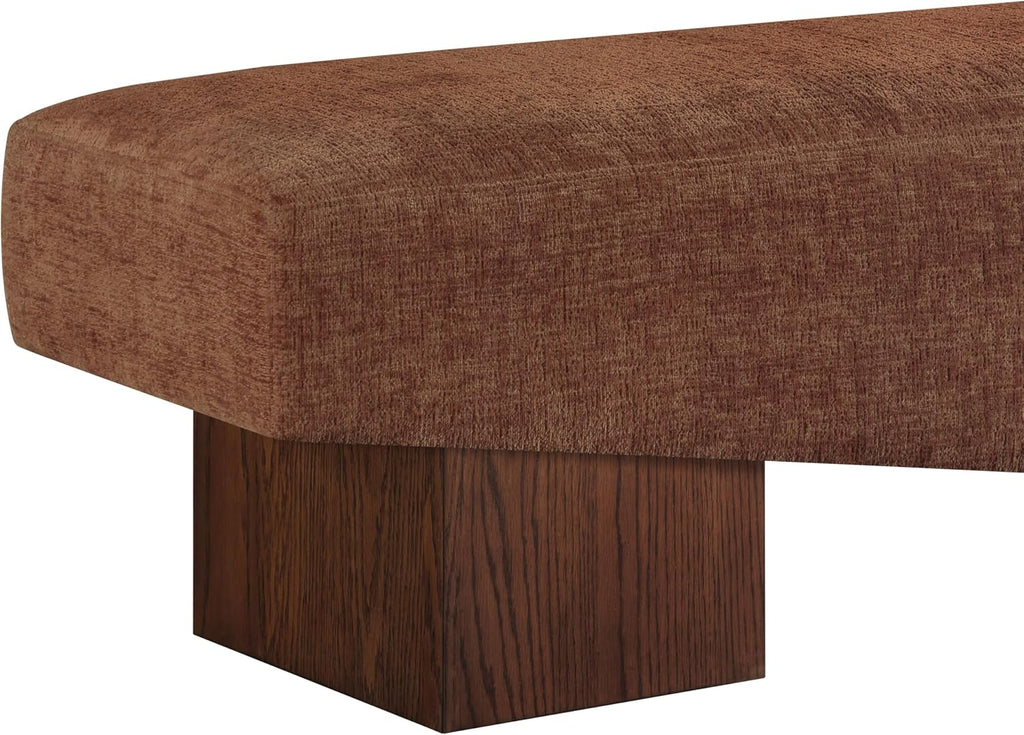 Meridian Furniture 22059Cognac Alora Collection Art Deco Bench with Soft Cognac Polyester Fabric, Brown Walnut Finish Solid Wood Frame, 60.5' W x 18' D x 18' H, Cognac