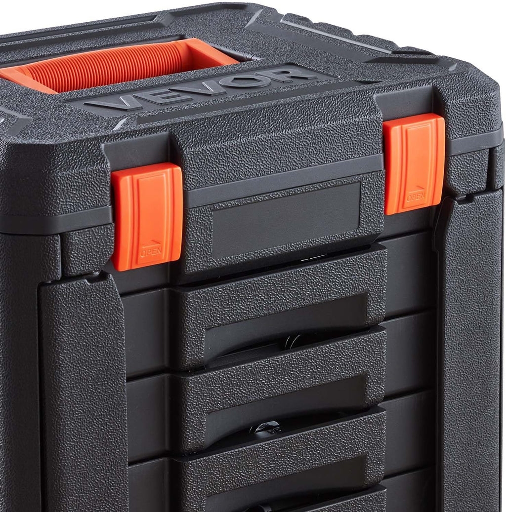 VEVOR Mechanics Tool Set, 297-Piece Mechanic Tool Kit, 1/4 in, 3/8 in, and 1/2 in Drive, SAE and Metric Socket Set, Wrenches, Screwdriver Bits, Accessories, and Storage Case, for Automotive Repair