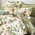 FADFAY Shabby Floral Bedding Set Queen Size 7Pcs 100% Cotton Green Cream Flower Bed Sheets with Duvet Cover Set, Complete Bedding Bed in a Bag Vintage Countryside Ultra Soft Deep Pocket Fitted Sheets