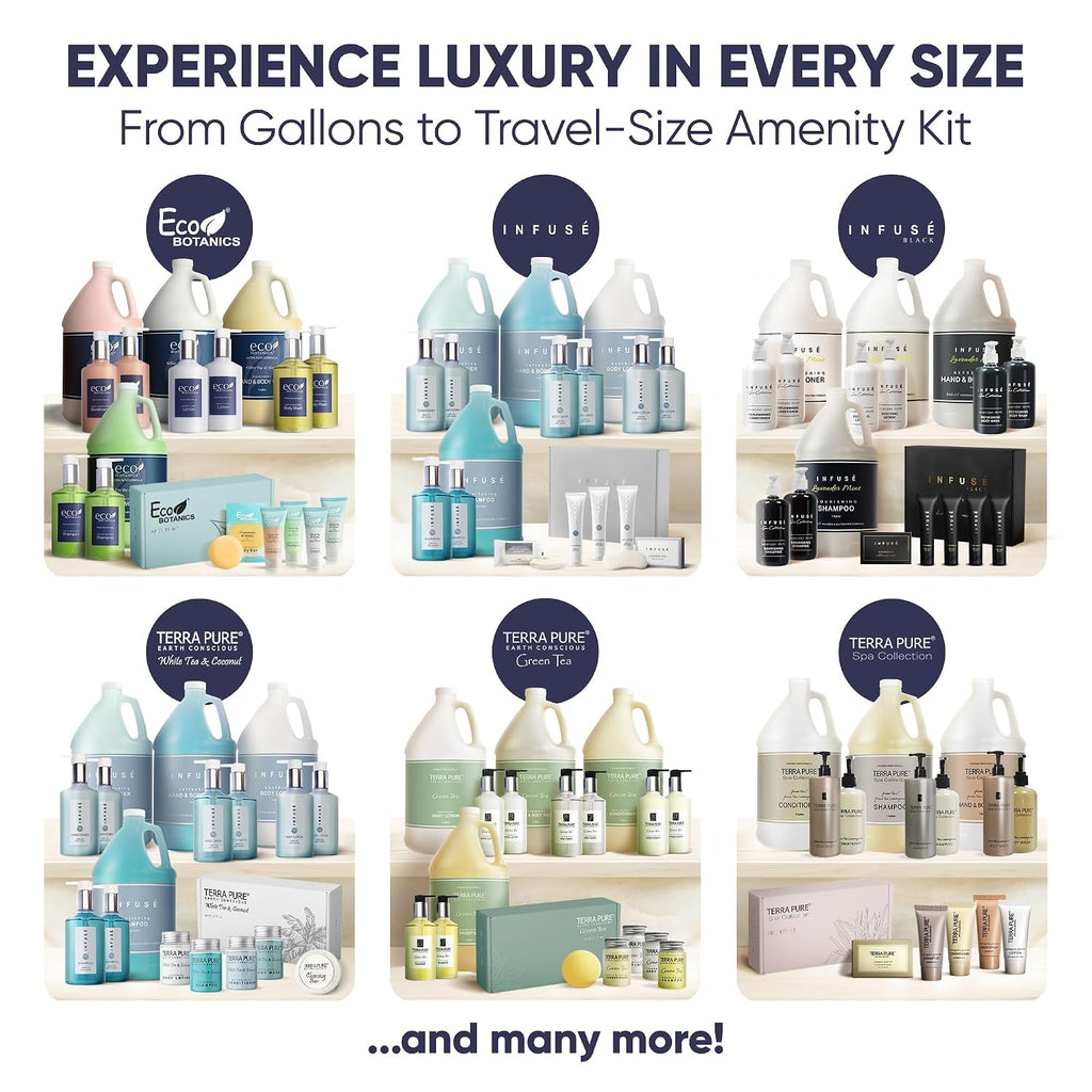 Terra Pure White Tea & Coconut Amenity Kit | Hotel Bulk Toiletries | 1 oz Shampoo, Conditioner, Lotion, Body Wash, Cleansing Bar for Guest Hospitality Vacation Rentals | 60 Sets/Case