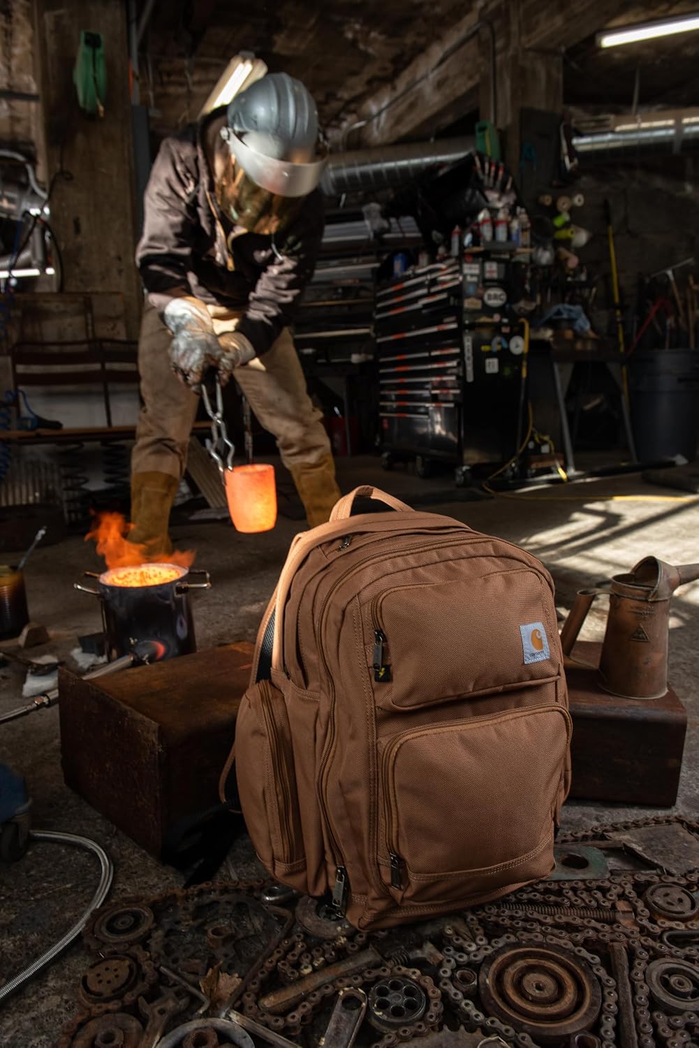 Carhartt 35L Triple-Compartment Backpack, Durable Pack with Laptop Sleeve and Duravax Abrasion Resistant Base, Carhartt Brown