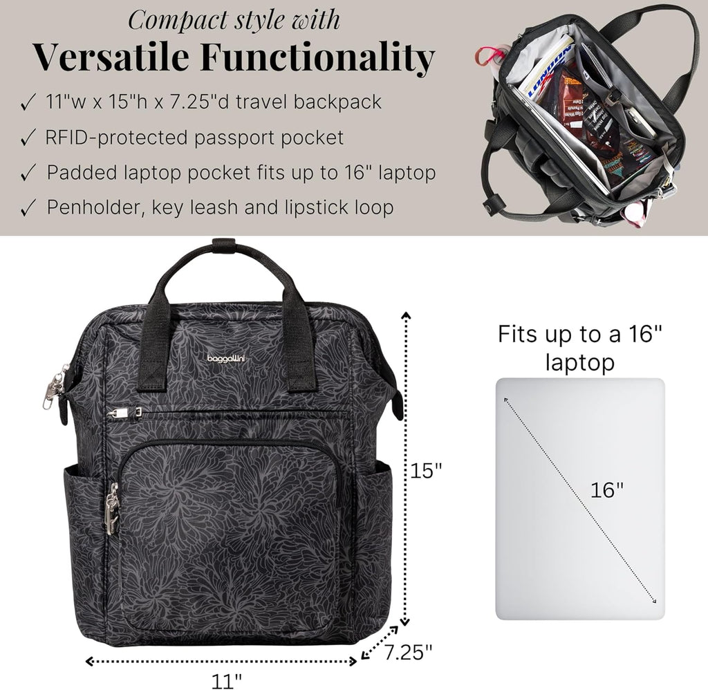 Baggallini Securtex Anti-Theft Windsor Backpack for Travel, Work & College, RFID & Locking Zipper, Up to 16' Laptop