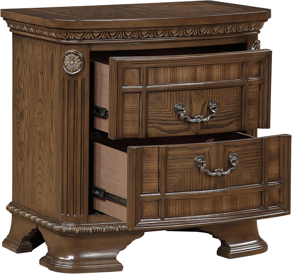 New Traditional 3pc Bedroom Set King Size Bed and Two Nightstands Dark Brown Finish Formal Design Wooden Furniture