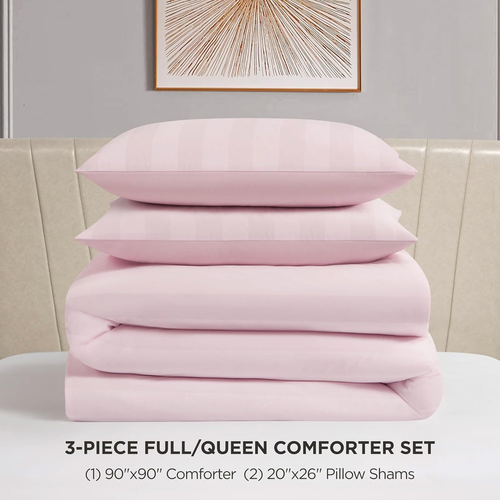 Juicy Couture Jenny Velour Striped Jacquard Queen/Full Size Comforter Bedding Set Ensemble - Pink 3 Piece Set