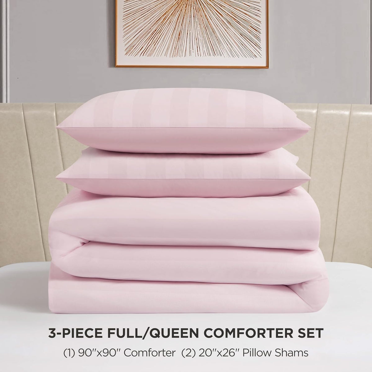 Juicy Couture Jenny Velour Striped Jacquard Queen/Full Size Comforter Bedding Set Ensemble - Pink 3 Piece Set
