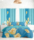 9 pcs Cal King Bed in a Bag with Curtains | Bedspread, Pillowcases, Print & Solid Curtains | Microfiber Tropical Floral | Moisture-Wicking, Durable | Bedspread and Curtain Sets