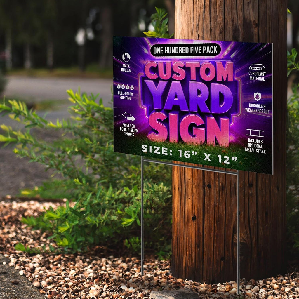 105 Pack, 16x12' Custom Yard Signs with Stakes, Personalized Double Sided Yard Signs Customizable Business Sign, Corrugated Lawn Sign for Outdoor