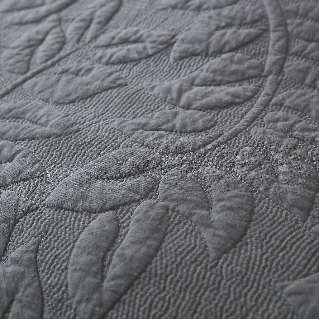 MarCielo 3-Piece 100% Cotton Oversized Bedspread Lightweight Quilt Coverlet Embroidery Farmhouse Bedding Set T0 (Dark Grey, Oversized King (118'x106'))