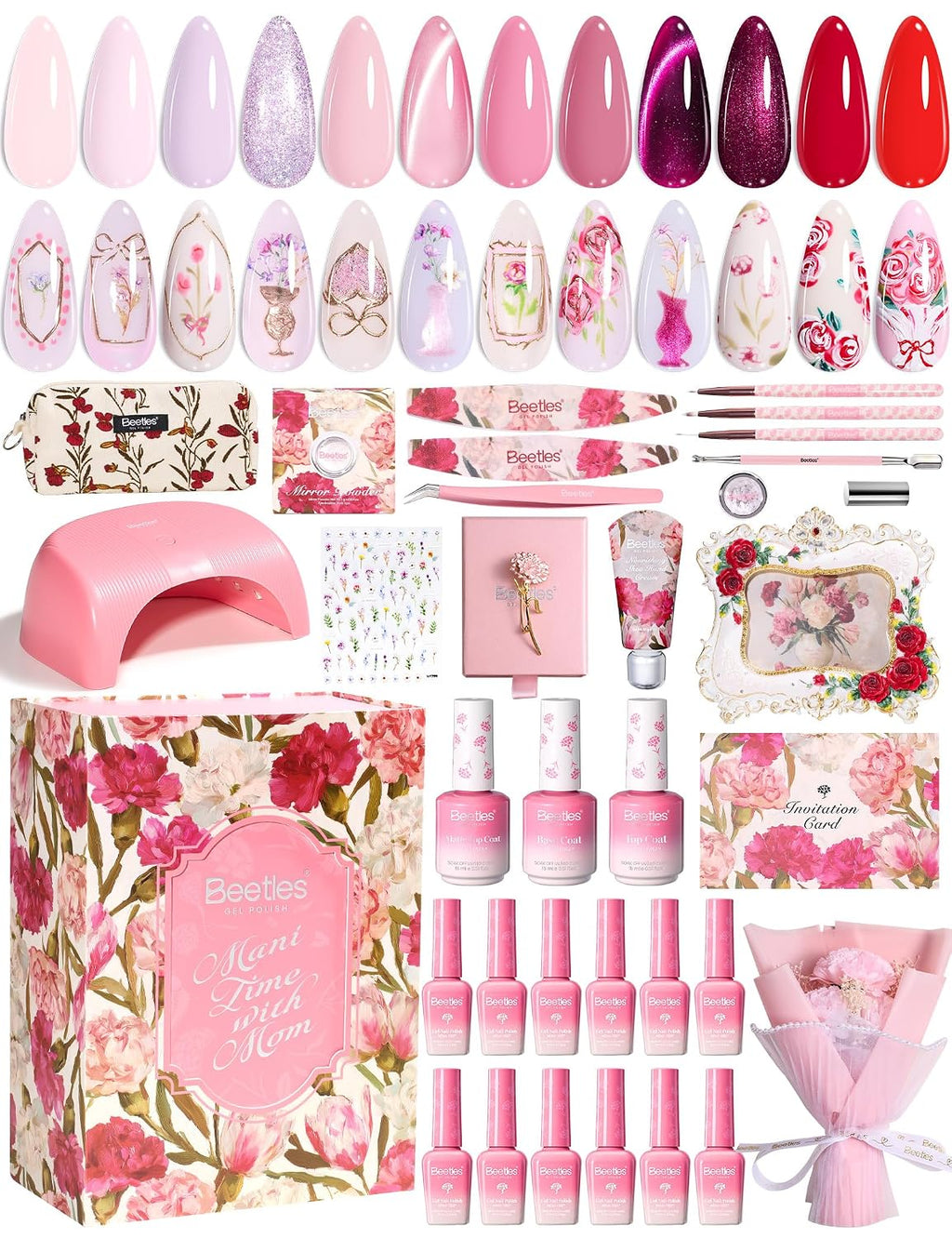 Beetles 12 Colors Summer Gift Box, Purple Pink Red Cat Eye Gel Nail Polish Kit with U V Light, HEMA Free TPO Free Complete Manicure Kit Shea Butter Hand Cream Gift Box for Women