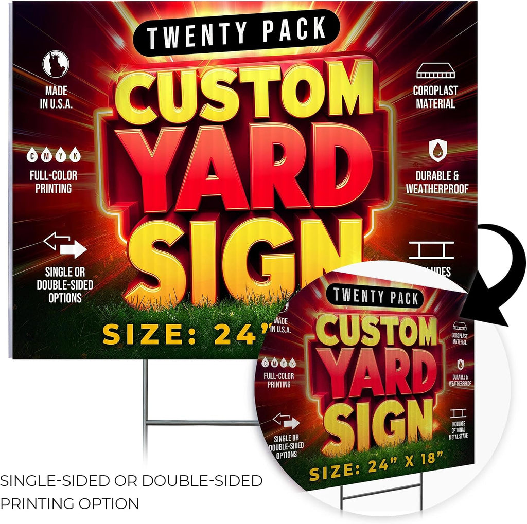 20 Pack 24'x18' Custom Yard Signs with Stakes, Personalized Yard Signs for Outdoors, Customized Full Color Print Corrugated Signs for Business