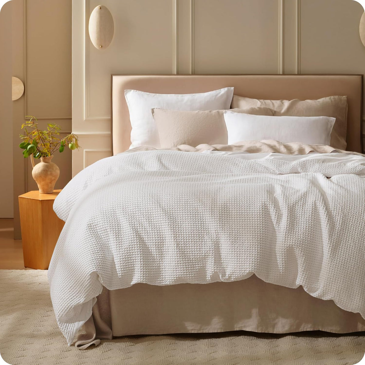 Bedsure Cotton Duvet Cover Oversized King Size - 100% Cotton Waffle Weave Snow White Duvet Cover, PureWoven Textured Breathable Bedding Comforter Cover for All Season, 1 Duvet Cover Only 120'x98'