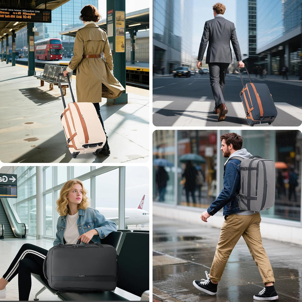 Fanwoli Vacuum Rolling Travel Backpack, Carry On Luggage with TSA Lock & Anti Theft Zipper, 70L Expandable Airbag Backpack with Compression Pump, Waterproof Laptop Bag Ideal for Flight & Business,Grey