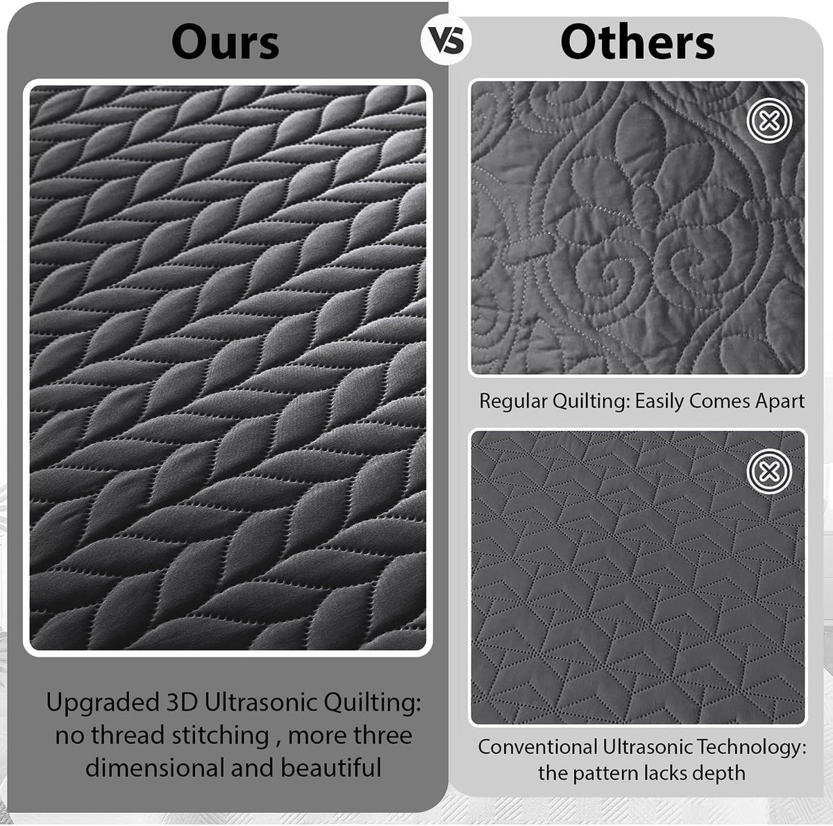 IR Imperial Rooms 8 Pack Quilt King Size Bedding (106' x 96') - Bulk Wholesale for Hotels, Guest Bedroom & Airbnbs - Lightweight Microfiber Reversible Embossed Quilts Bedspread (Charcoal)
