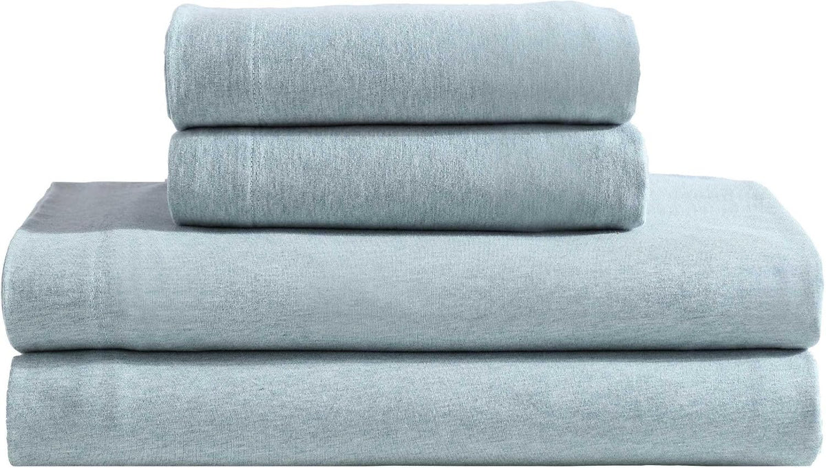 Calvin Klein - Queen Size Sheets Set, Naturally Soft Cotton-Blend Melange Jersey Bedding - Bed Sheets with Matching Pillowcases & Fitted Sheet (Modern Cotton Aqua)