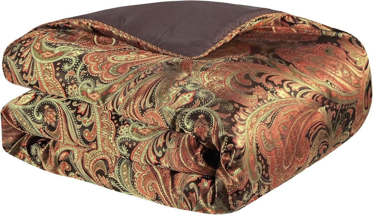 Loom and Mill 9-Piece Jacquard Comforter Sets Queen, Classic Paisley Design Bed in a Bag, Luxury Vintage Damask Bedding Set with Euro Shams, Bedskirt, Filled Decorative Pillow for Home(Queen)