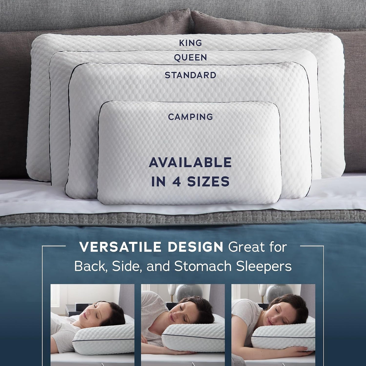WEEKENDER Gel Memory Foam Pillow - Standard Size - Medium Firm Feel - Neck and Shoulder Support - Side & Back Sleepers - Home, Hotel, & Hospital Essentials - CertiPur Certified (Pack of 6)