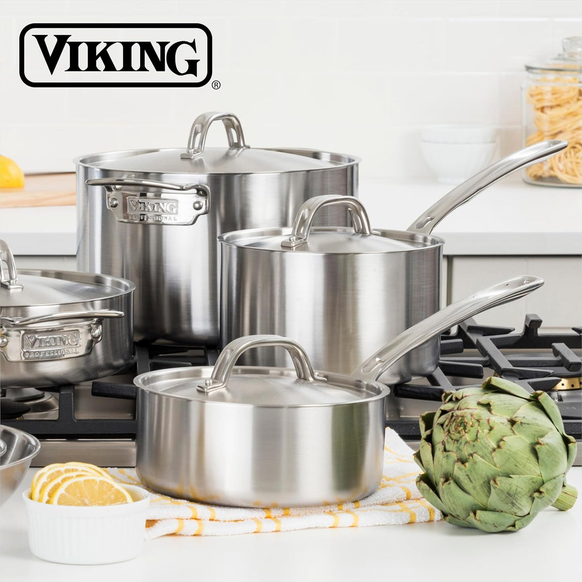 Viking 5-Ply Stainless Steel Sauce Pan with Lid, 3 Quart Cooking Pot, Dishwasher and Oven Safe, Induction Ready, Satin Finish