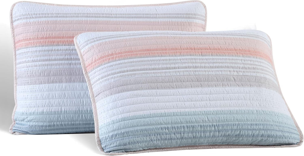 Beatrice Home Fashions Coralinn Striped 3-Piece Quilt Set, Lightweight, All-Seasons, Full/Queen, Blush