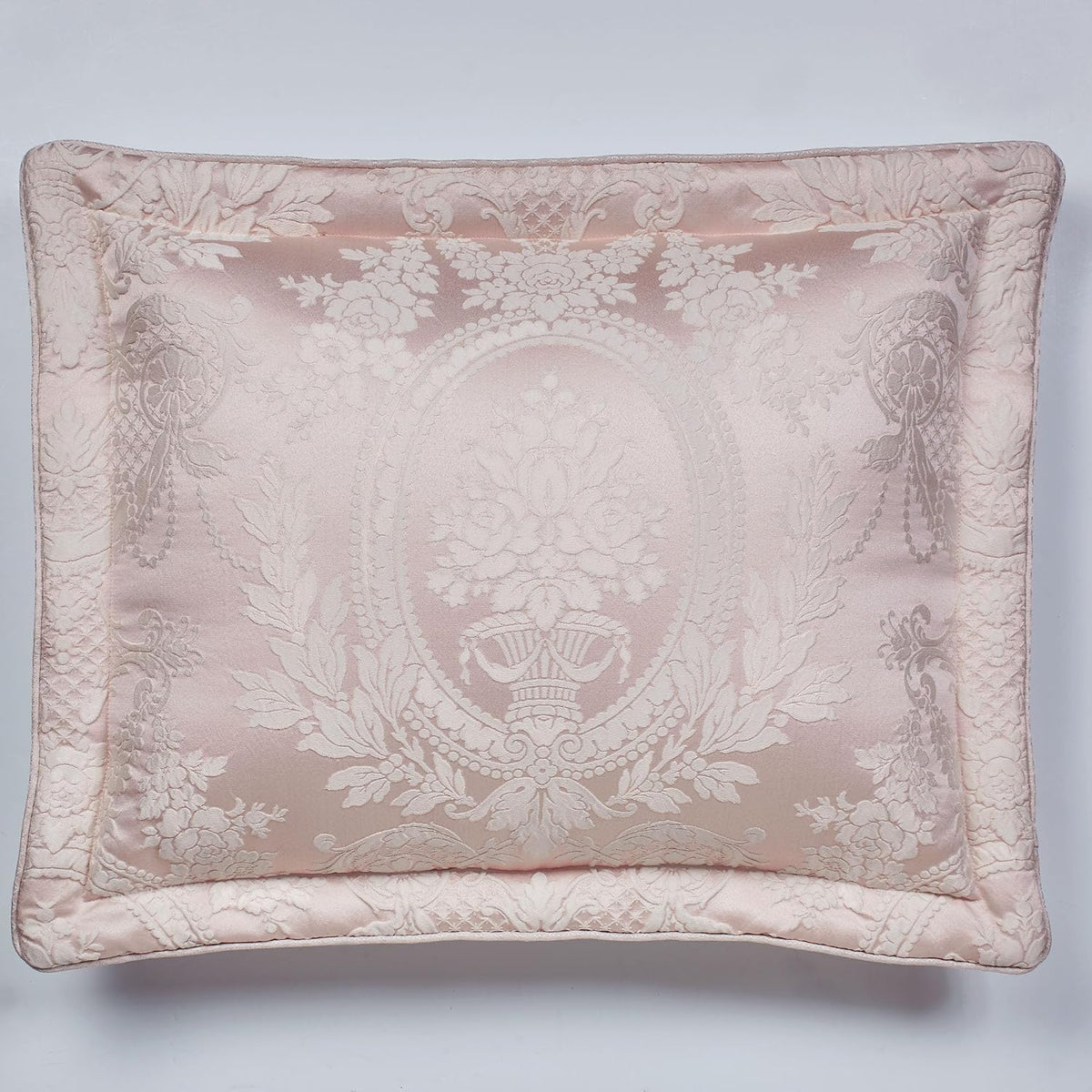 Marquessa Luxury Bedding | Soft Pearl and Pastel Blush Pink Hues | Puff Jacquard-Woven Traditional Floral Bouquet and Swag Motifs | 4 Piece Bed Set: Queen Comforter, Bedskirt, & 2 Standard Shams