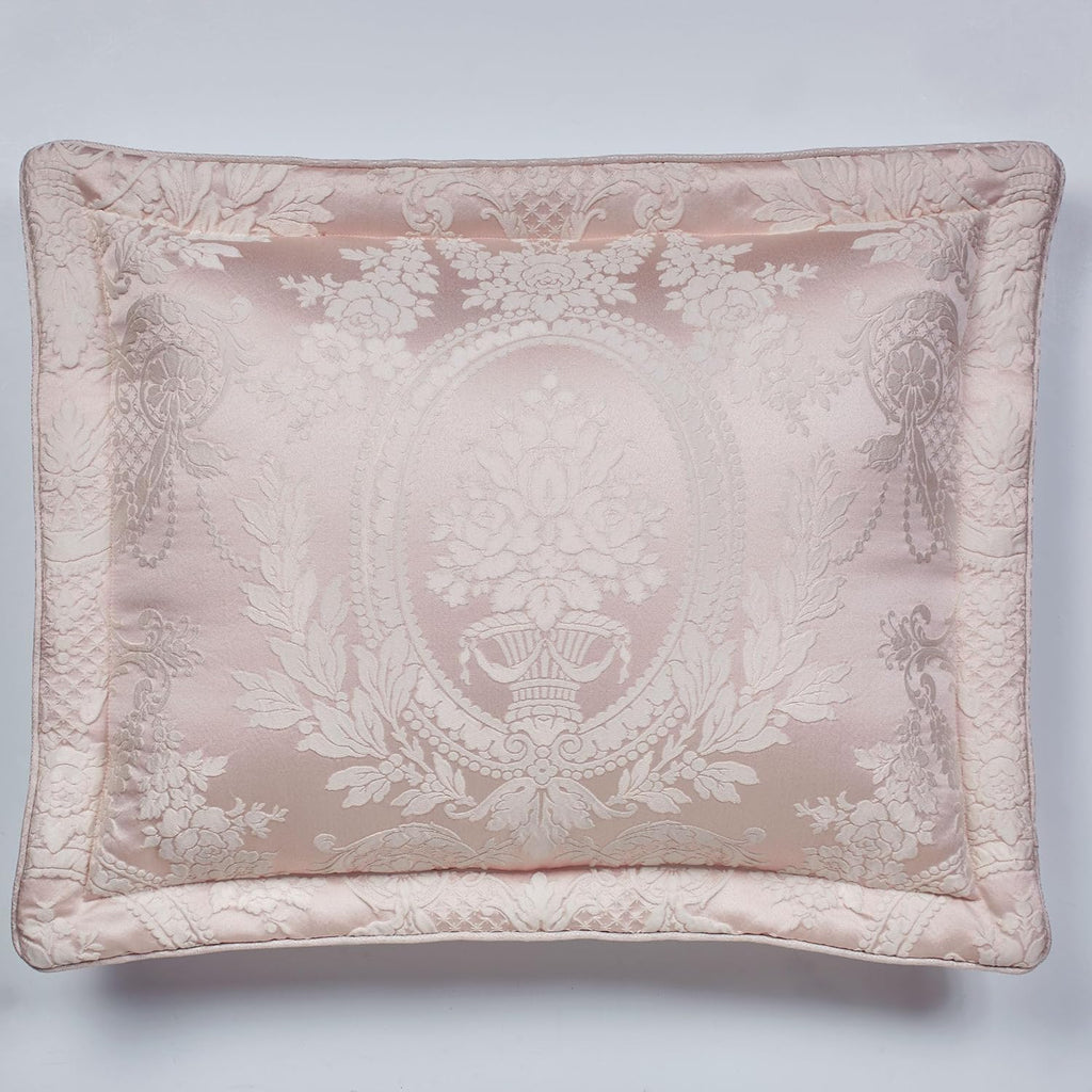Marquessa Luxury Bedding | Soft Pearl and Pastel Blush Pink | Puff Jacquard-Woven Traditional Floral Bouquet and Swag Motifs | 4 Piece Set includes Oversized King Comforter, Bedskirt, and 2 King Shams