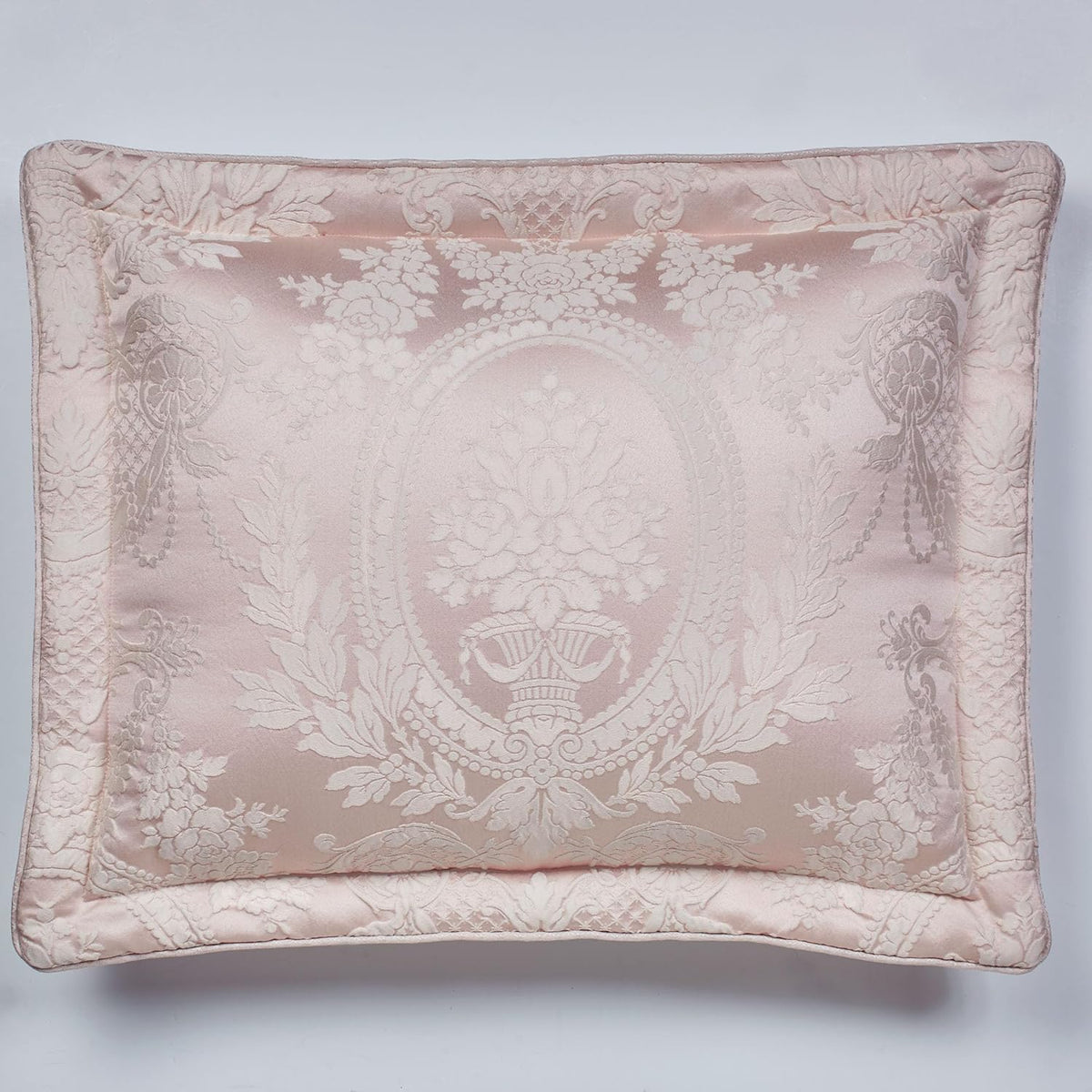 Marquessa Luxury Bedding | Soft Pearl and Pastel Blush Pink | Puff Jacquard-Woven Traditional Floral Bouquet and Swag Motifs | 4 Piece Set includes Oversized King Comforter, Bedskirt, and 2 King Shams