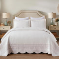 MarCielo 100% Cotton Quilt Set White Lightweight Bedspread with Scalloped Edge, Farmhouse Vintage Bedding, All Season Use(TC Off-White,Queen (98'x102'))
